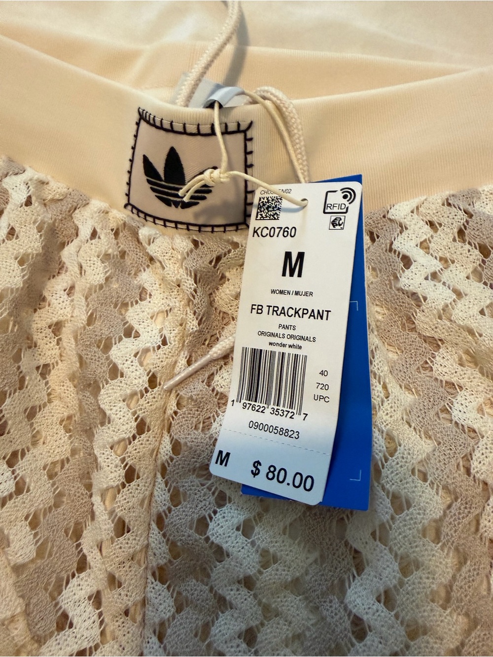 adidas woman’s Cream crochet pants with Black Side Stripes - Picture 2 of 3